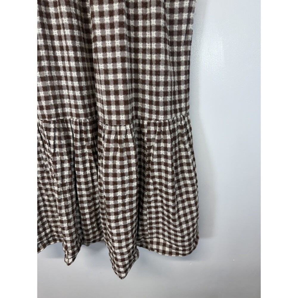 Madewell Lucie Smocked Gingham Midi Dress Brown White Puff Sleeve Cotton Sz XXS - Picture 9 of 16